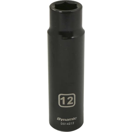 Dynamic 1/2" Drive Deep Socket, Black Phosphate, Tools 1/2" Drive 6 Point Metric, 12mm Deep Length D014212